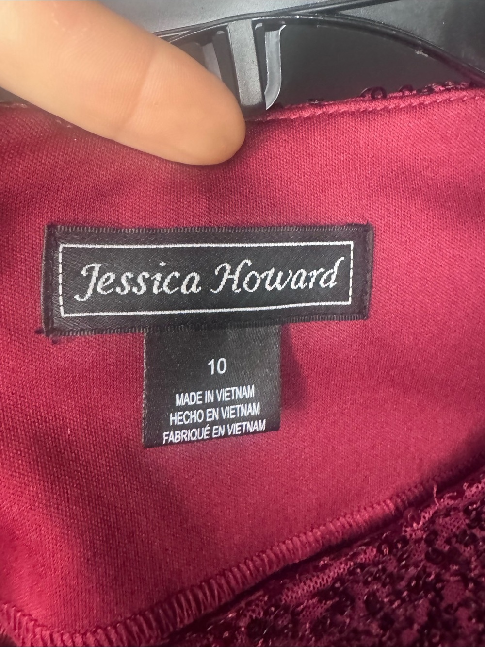 Red Wine Holiday Party Dress Jessica Howard Sequin Midi date night Christmas 10 - Picture 5 of 5